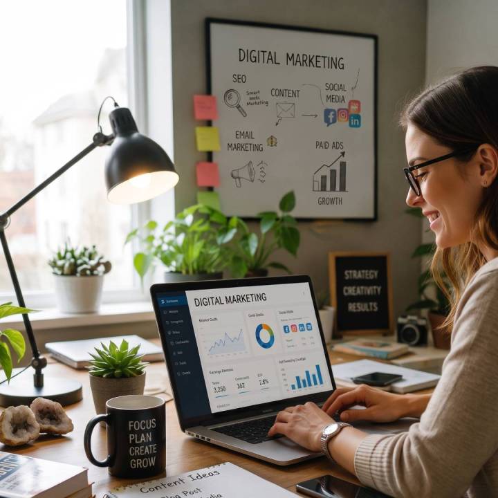 Woman planning for digital marketing