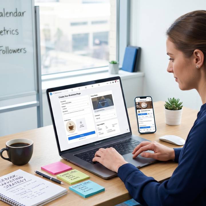 woman creating facebook business page
